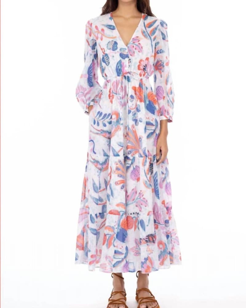 Front of a model wearing a size L Castor Dress In Muse Pool in Muse Pool by BANJANAN. | dia_product_style_image_id:342736